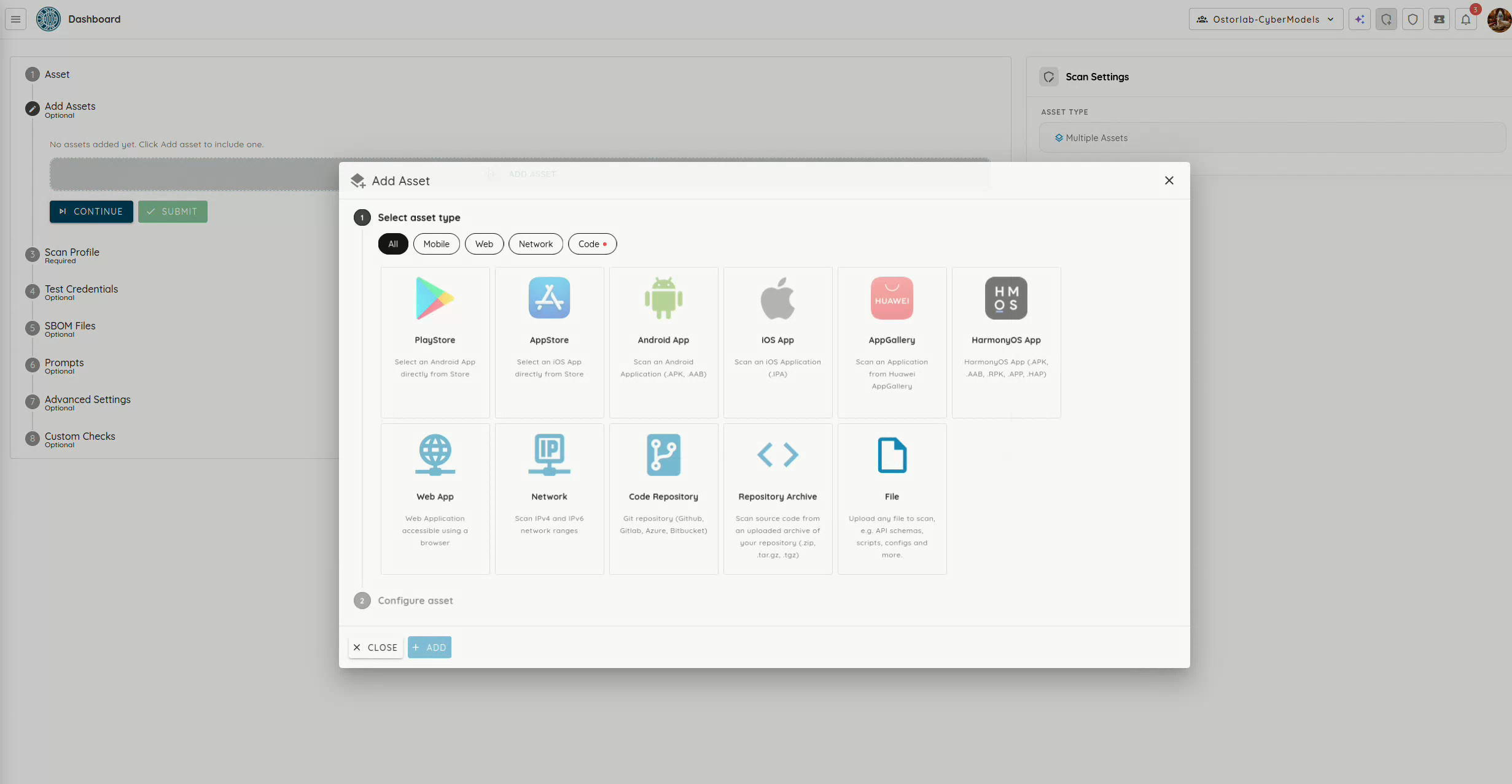 Ostorlab multi asset scan creation flow
